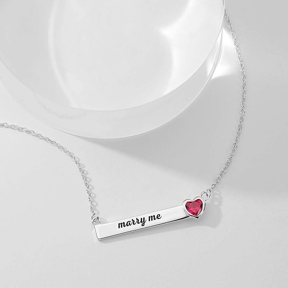 Rose Heart Bar Necklace with Engraving Silver - soufeelus