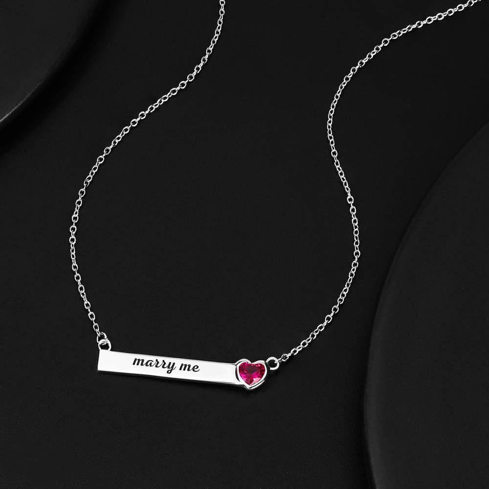 Rose Heart Bar Necklace with Engraving Silver - soufeelus
