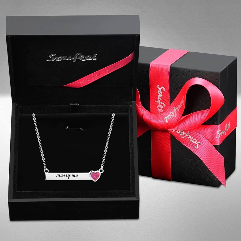 Rose Heart Bar Necklace with Engraving Silver - soufeelus