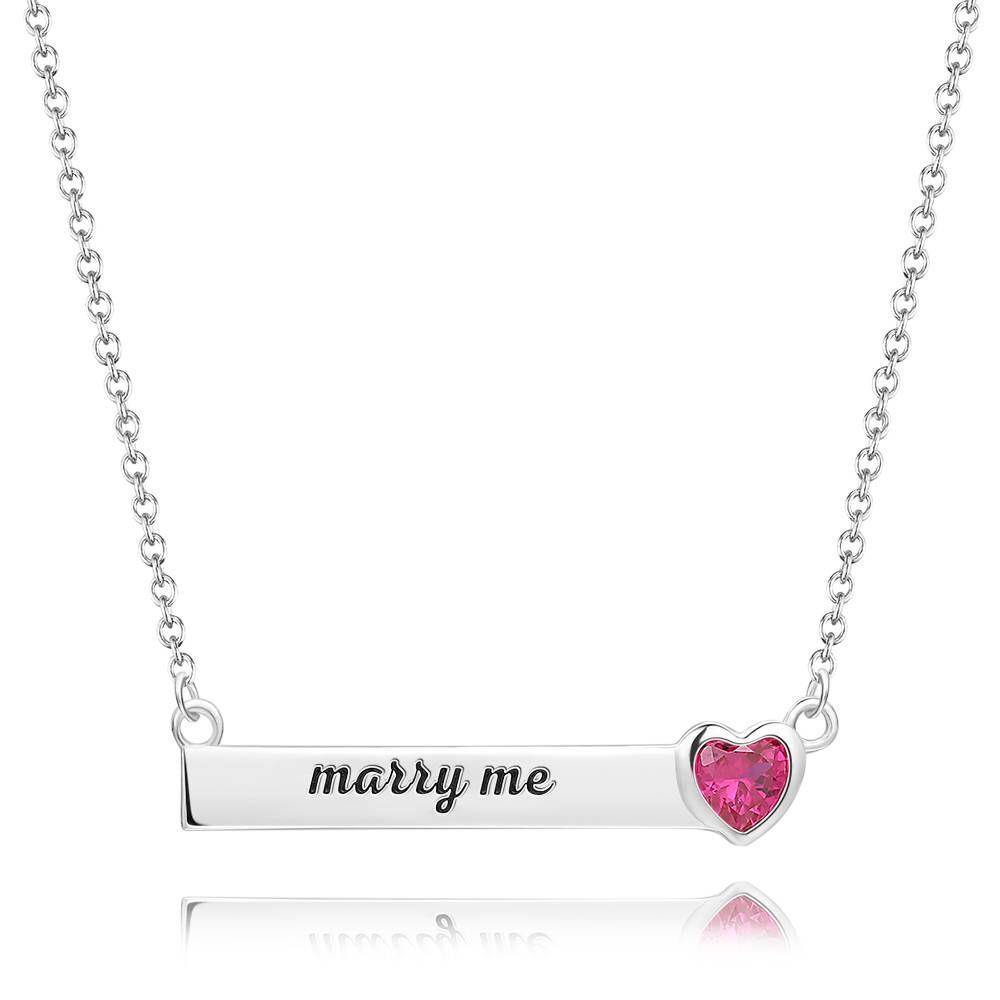 Rose Heart Bar Necklace with Engraving Silver - soufeelus