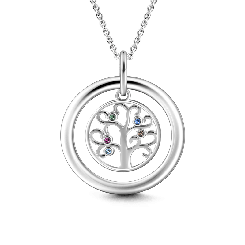 Engraved Family Tree Necklace (5 Crystals) - soufeelus