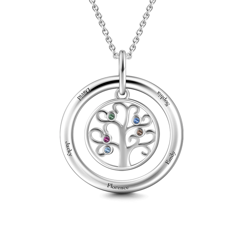 Engraved Family Tree Necklace (5 Crystals) - soufeelus