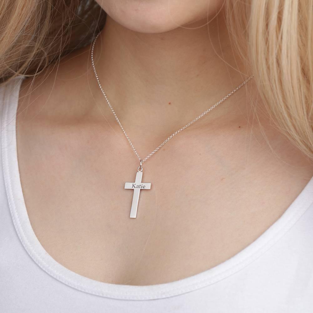 Engraved Necklace Cross Necklace Silver - soufeelus