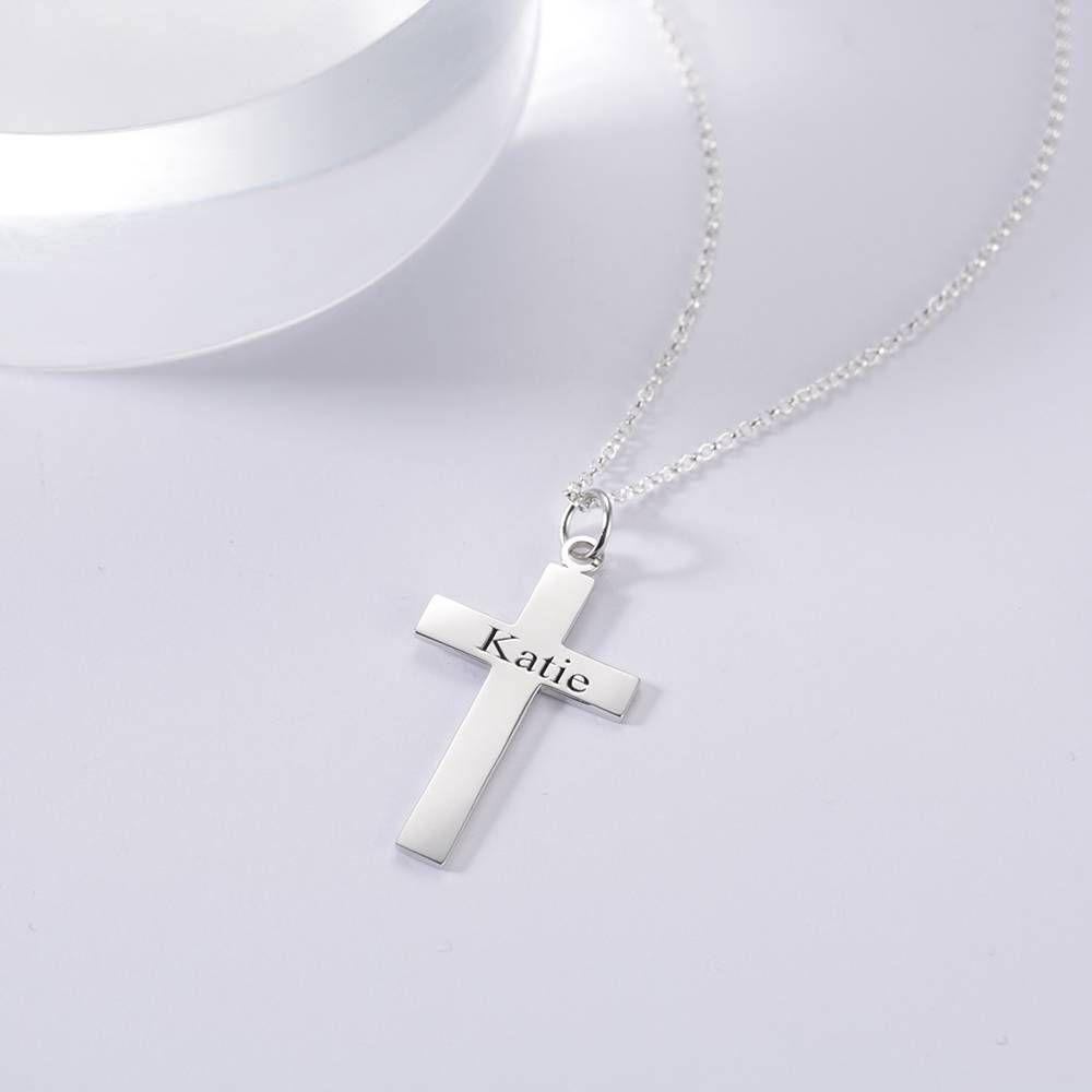 Engraved Necklace Cross Necklace Silver - soufeelus