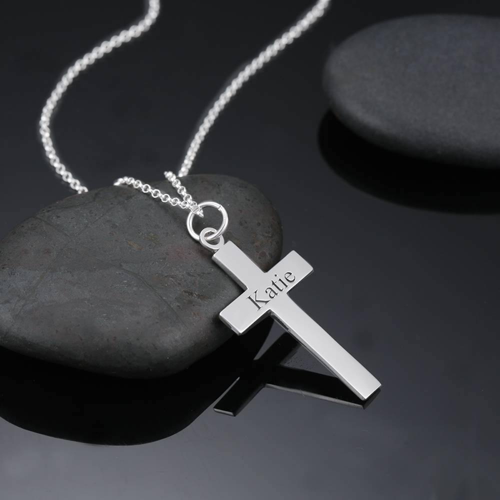 Engraved Necklace Cross Necklace Silver - soufeelus