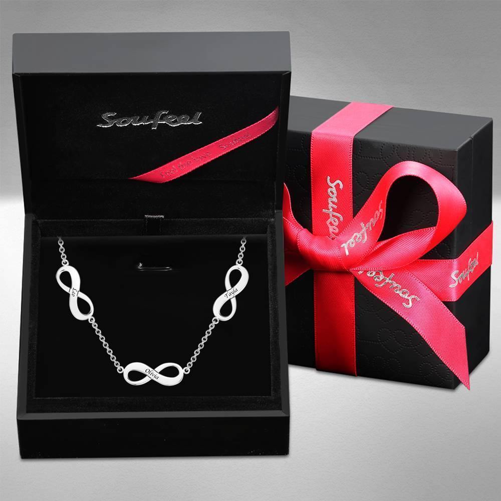Infinity Engraved Necklace Three Names Platinum Plated - Silver - soufeelus