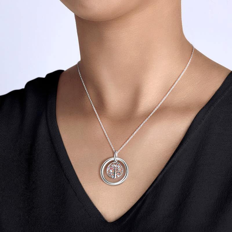 Engraved Family Tree Necklace (5 Crystals) - soufeelus