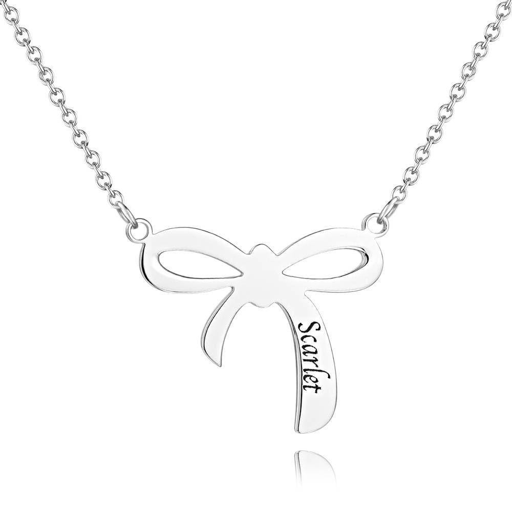 Engraved Necklace with Bow Design Rose Gold Plated - soufeelus