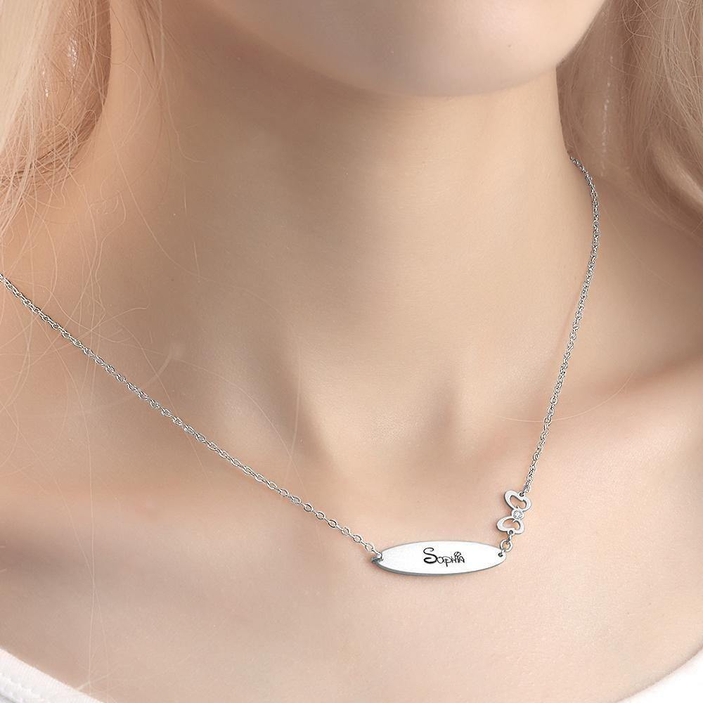 Engraved Necklace with Little Bow Memorial Gift For Girl Silver - soufeelus