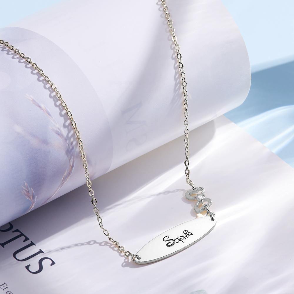 Engraved Necklace with Little Bow Memorial Gift For Girl Silver - soufeelus