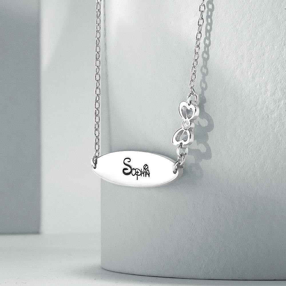 Engraved Necklace with Little Bow Memorial Gift For Girl Silver - soufeelus