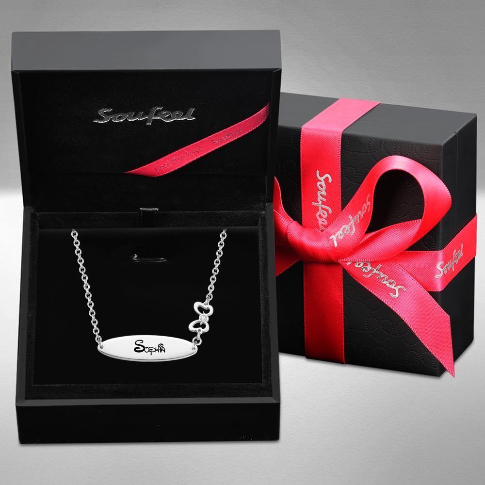 Engraved Necklace with Little Bow Memorial Gift For Girl Silver - soufeelus