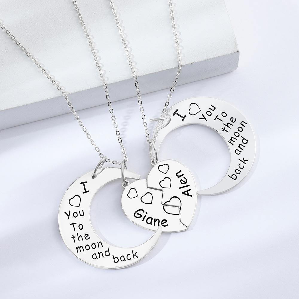 Engraved Necklace Couple's Necklace Interlocking Broken Heart Silver - soufeelus