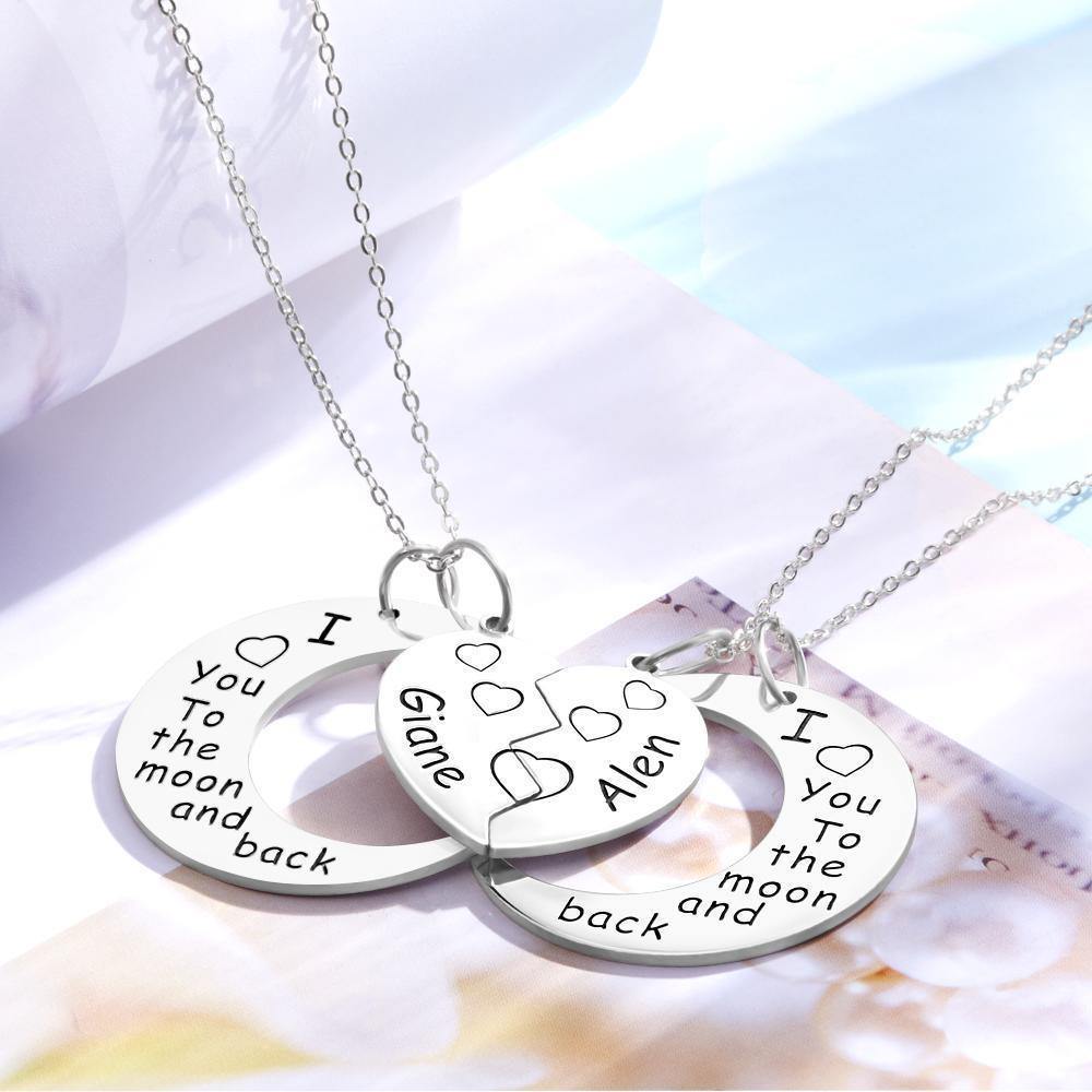 Engraved Necklace Couple's Necklace Interlocking Broken Heart Silver - soufeelus