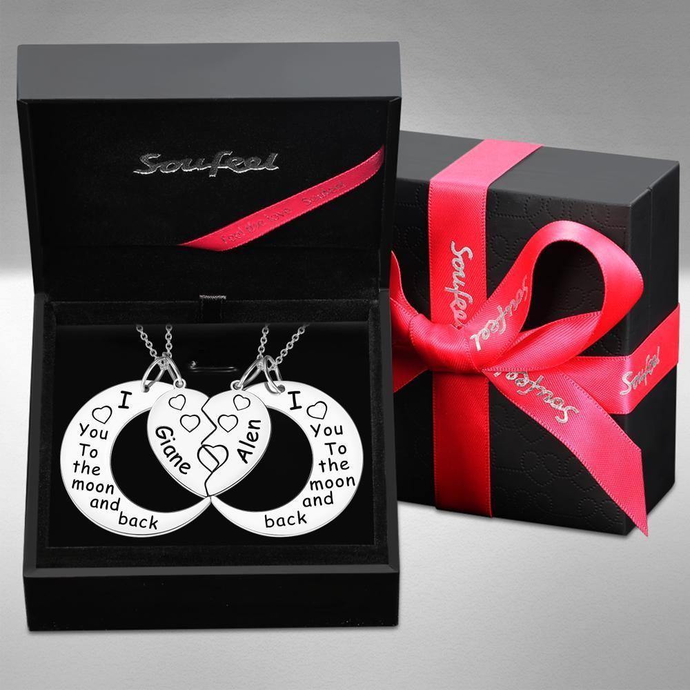 Engraved Necklace Couple's Necklace Interlocking Broken Heart Silver - soufeelus