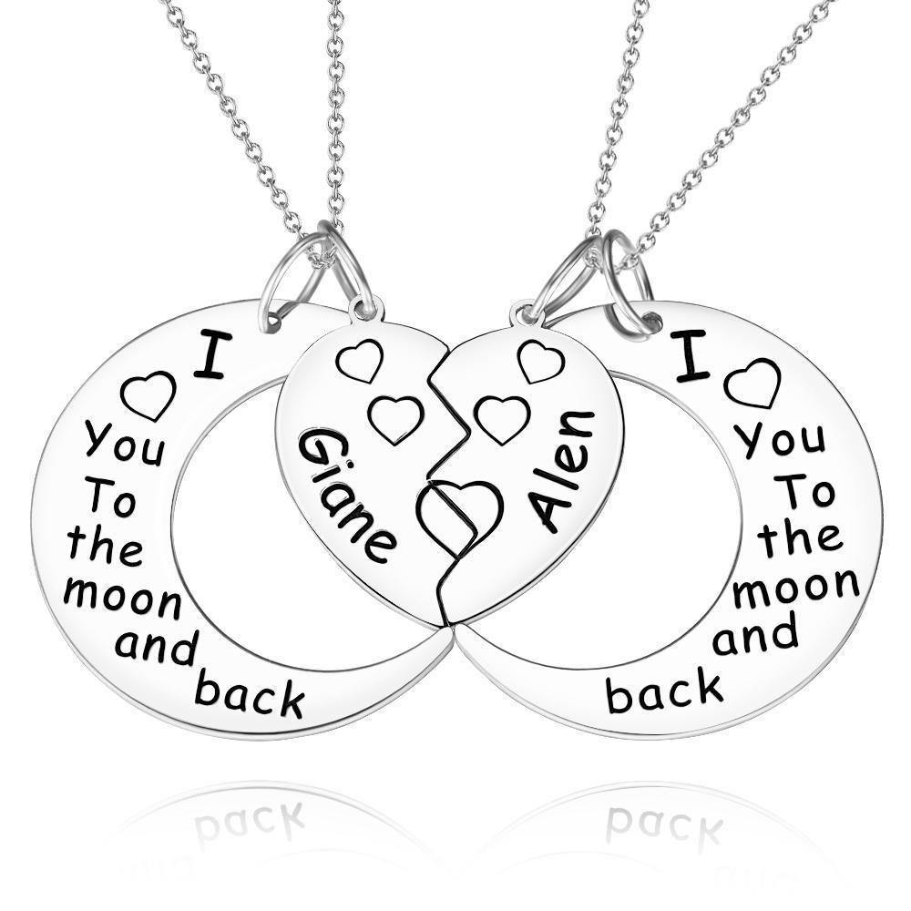 Engraved Necklace Couple's Necklace Interlocking Broken Heart Silver - soufeelus