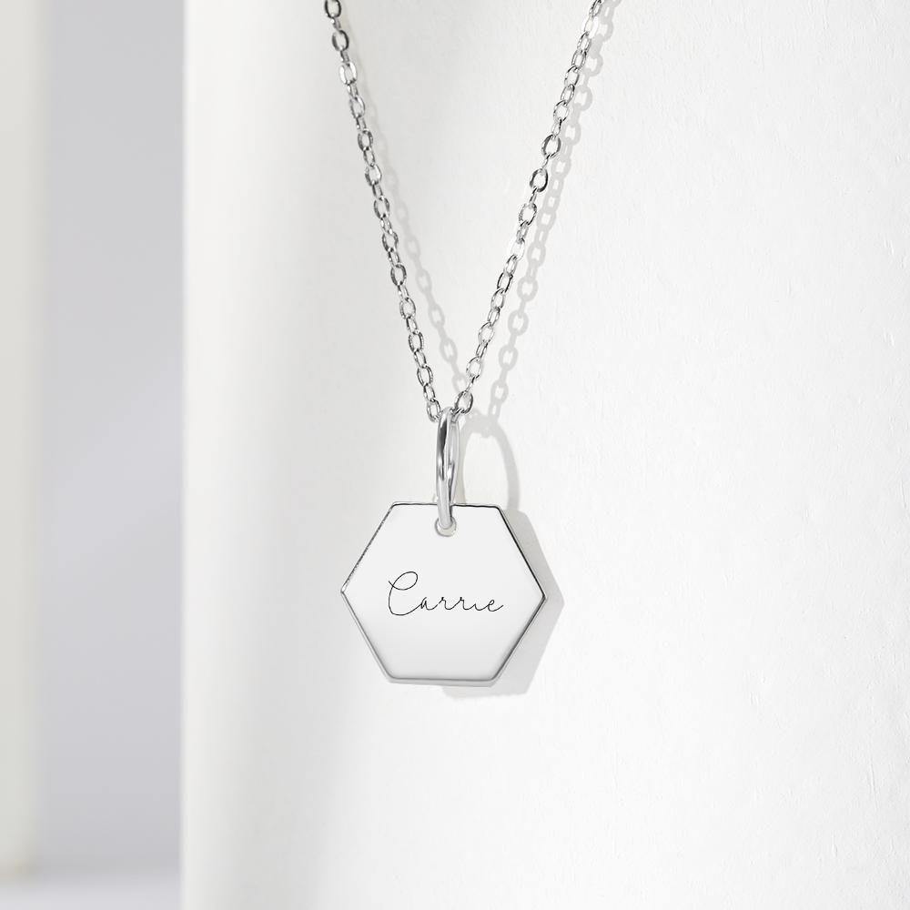 Custom Engraved Hexagon Necklace Tag Necklace Silver - soufeelus