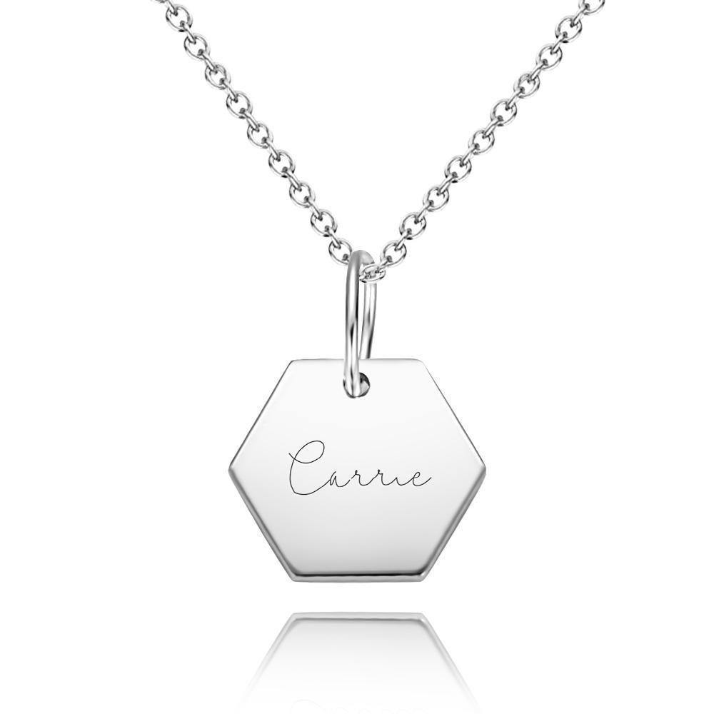 Hexagon Tag Necklace Engraved Necklace for Her Rose Gold Plated - soufeelus