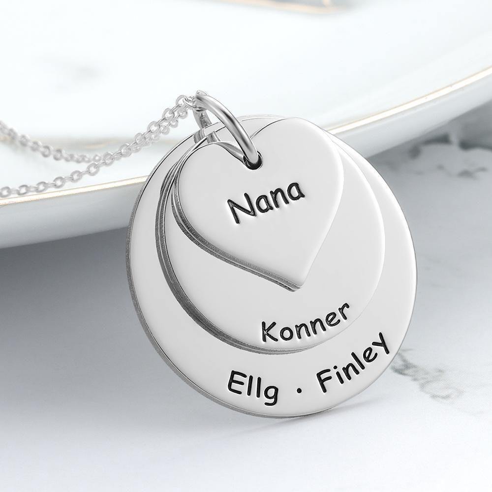 Engraved Necklace Disc Necklace with Heart Silver - soufeelus