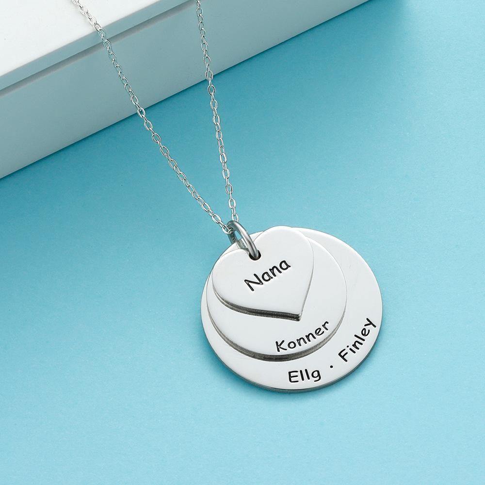 Engraved Necklace Disc Necklace with Heart Silver - soufeelus