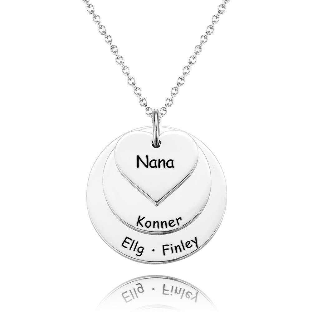 Engraved Necklace Disc Necklace with Heart Silver - soufeelus