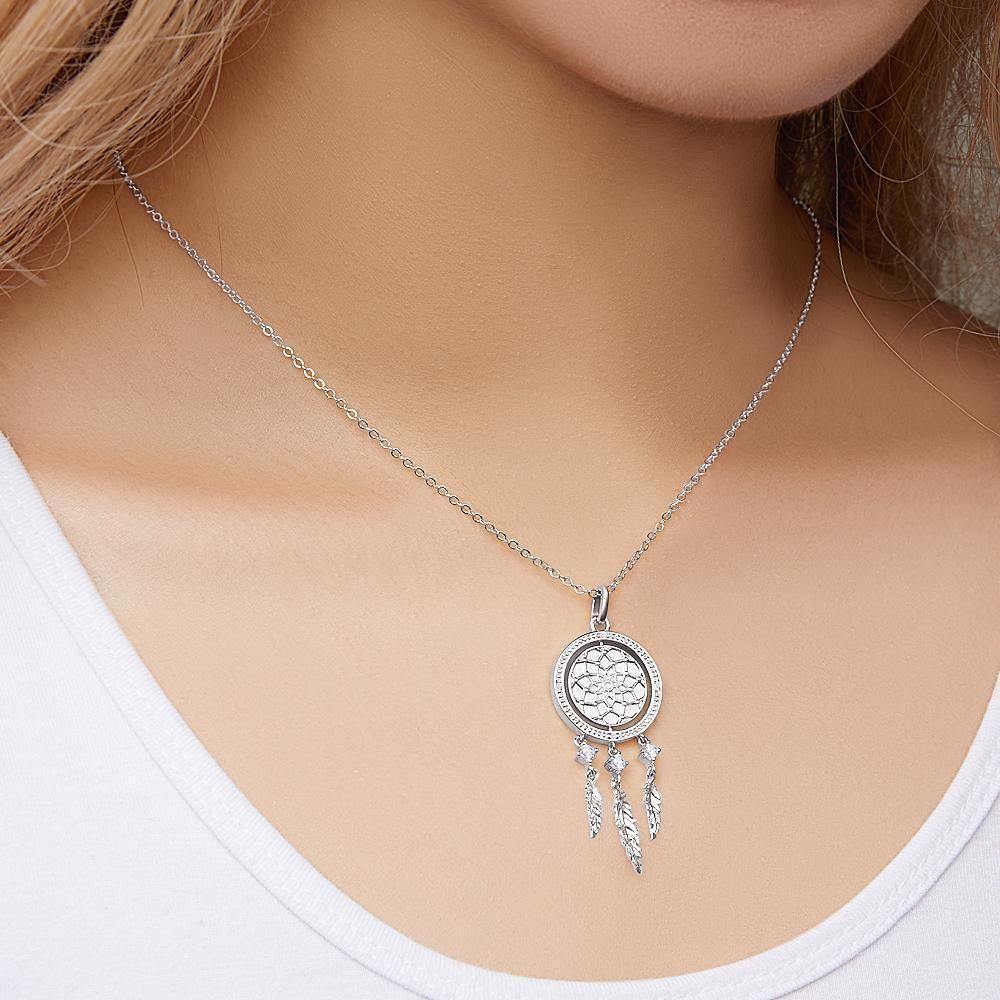 Engraved Necklace Dream Catcher Necklace Wishing Dream Memorial Gifts for Her Silver - soufeelus