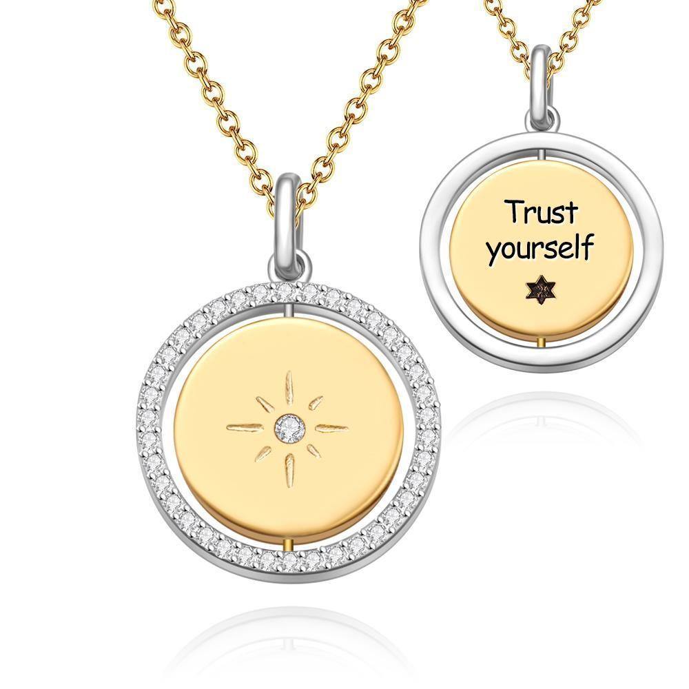 Engraved Necklace Wishing Star Coin Necklace Custom Necklace 14k Gold Plated Silver - soufeelus