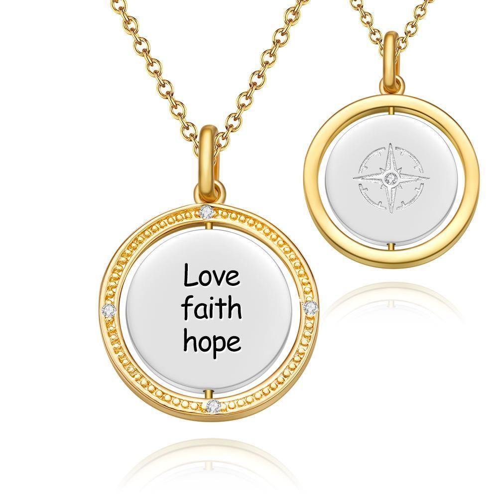 Engraved Necklace Compass Wishing Coin Necklace Custom Necklace 14k Gold Plated Silver - soufeelus