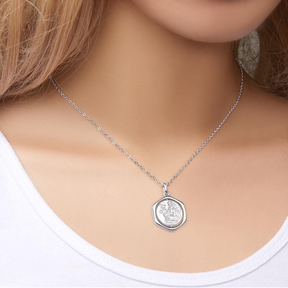 Engraved Necklace Victory Wishing Coin Memorial Gifts for Her Silver - soufeelus