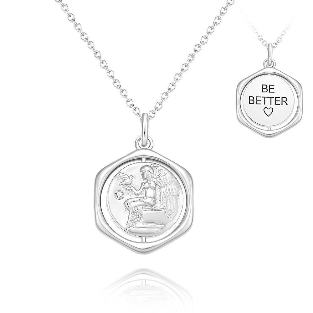 Engraved Necklace Victory Wishing Coin Necklace Gift for Her Rose Gold Plated - soufeelus