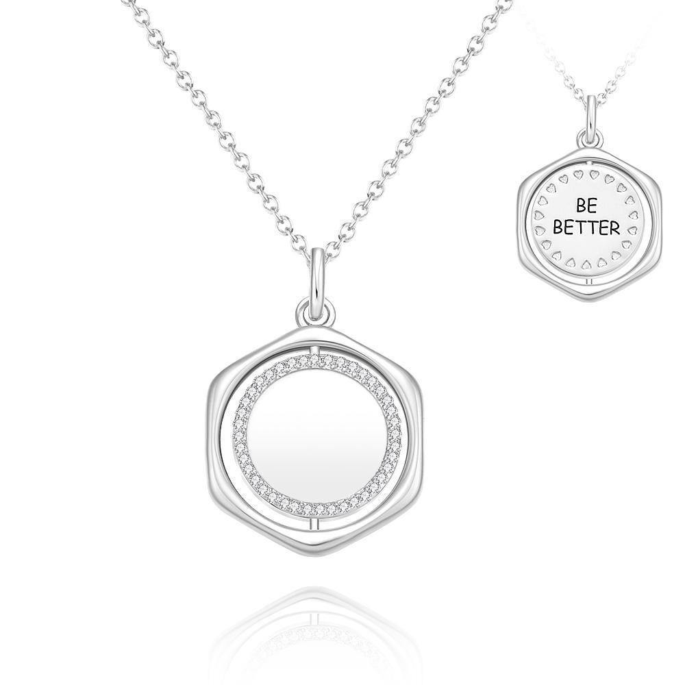 Engraved Necklace Wishing Coin Seal Necklace Gift for Her Rose Gold Plated Silver - soufeelus