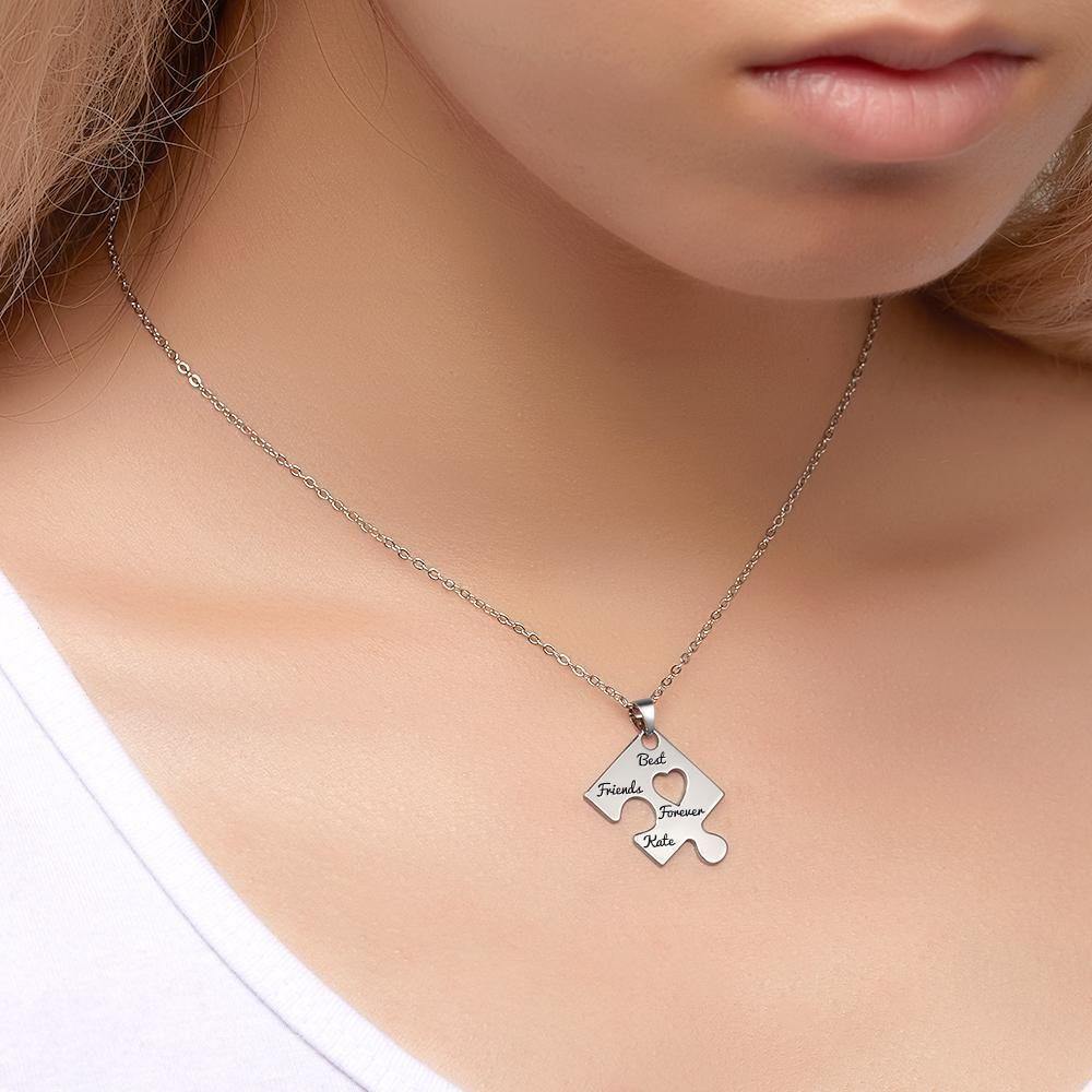 Family and Friends Name Puzzle Necklace Engraved Necklace Silver - soufeelus