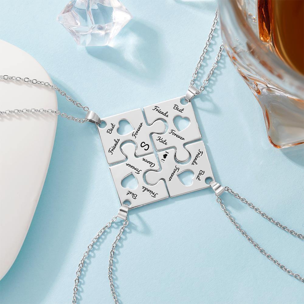 Family and Friends Name Puzzle Necklace Engraved Necklace Silver - soufeelus