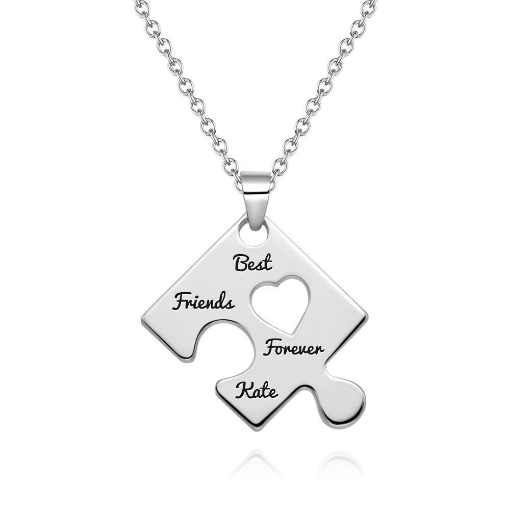 Family and Friends Name Puzzle Necklace Engraved Necklace for Family Gifts Rose Gold Plated - soufeelus