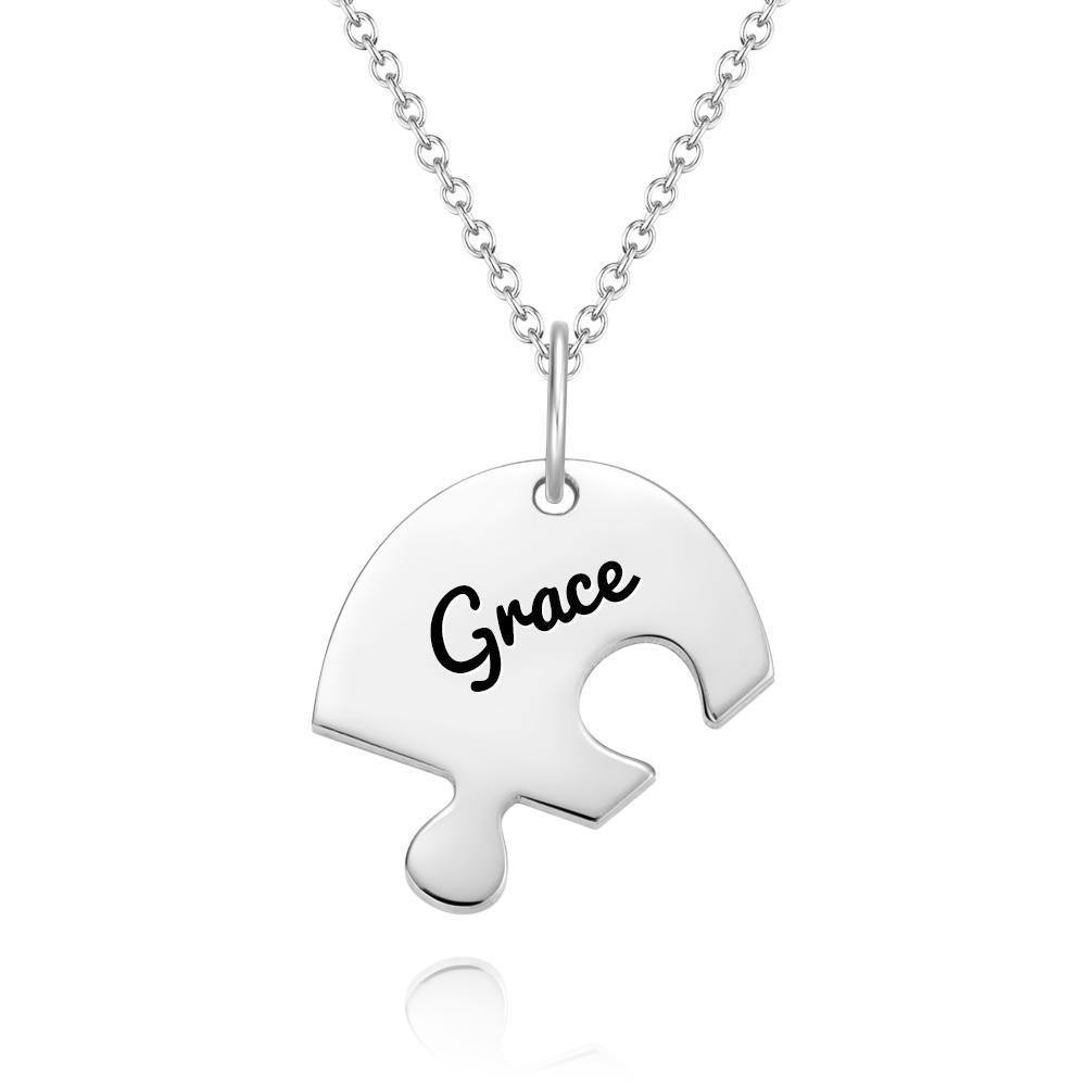 Puzzle Necklace Family Necklace Engraved Necklace Silver - soufeelus
