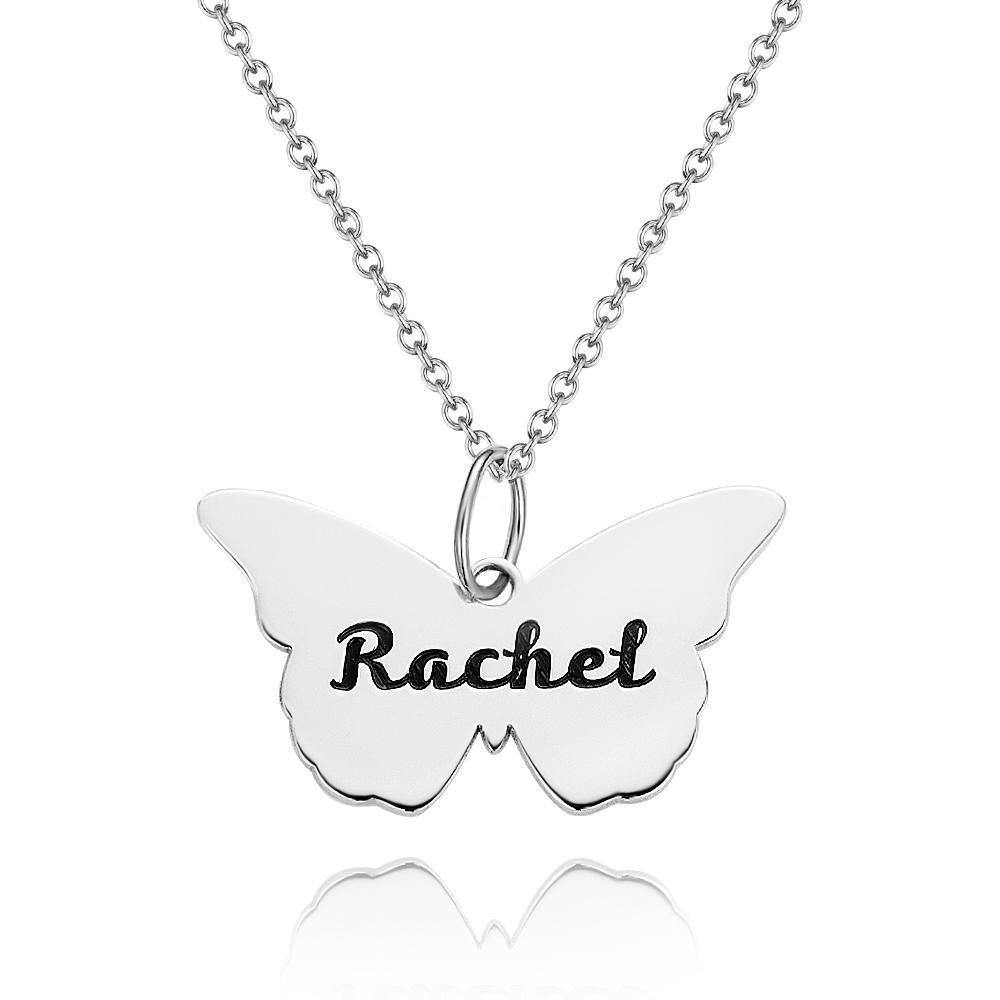 Name Necklace Butterfly Engraved Necklace Memorial Gift for Her 14k Gold Plated Silver - soufeelus