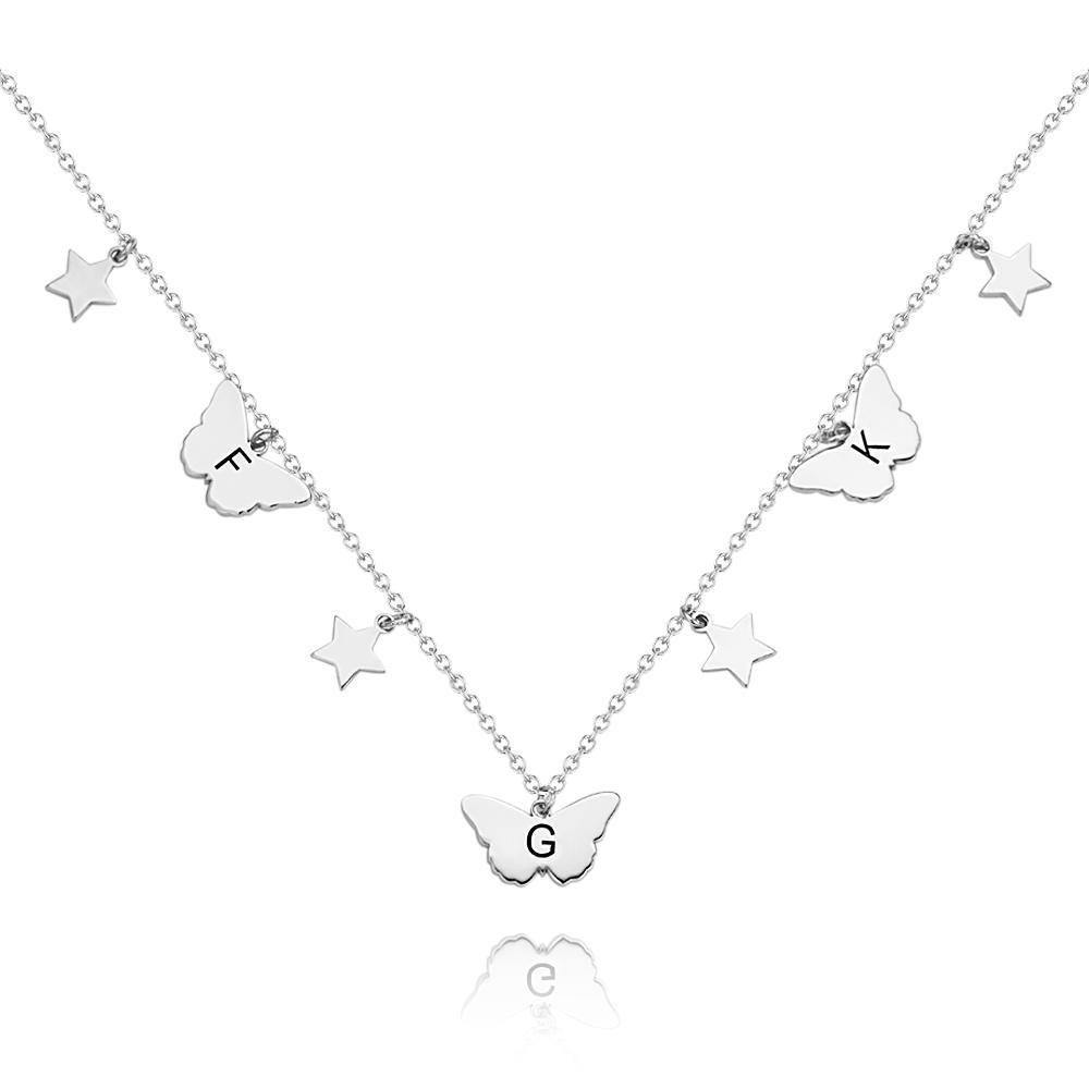 Initial Necklace Engraved Necklace Memorial Gift for Girlfriend Mother's Gifts Silver - soufeelus