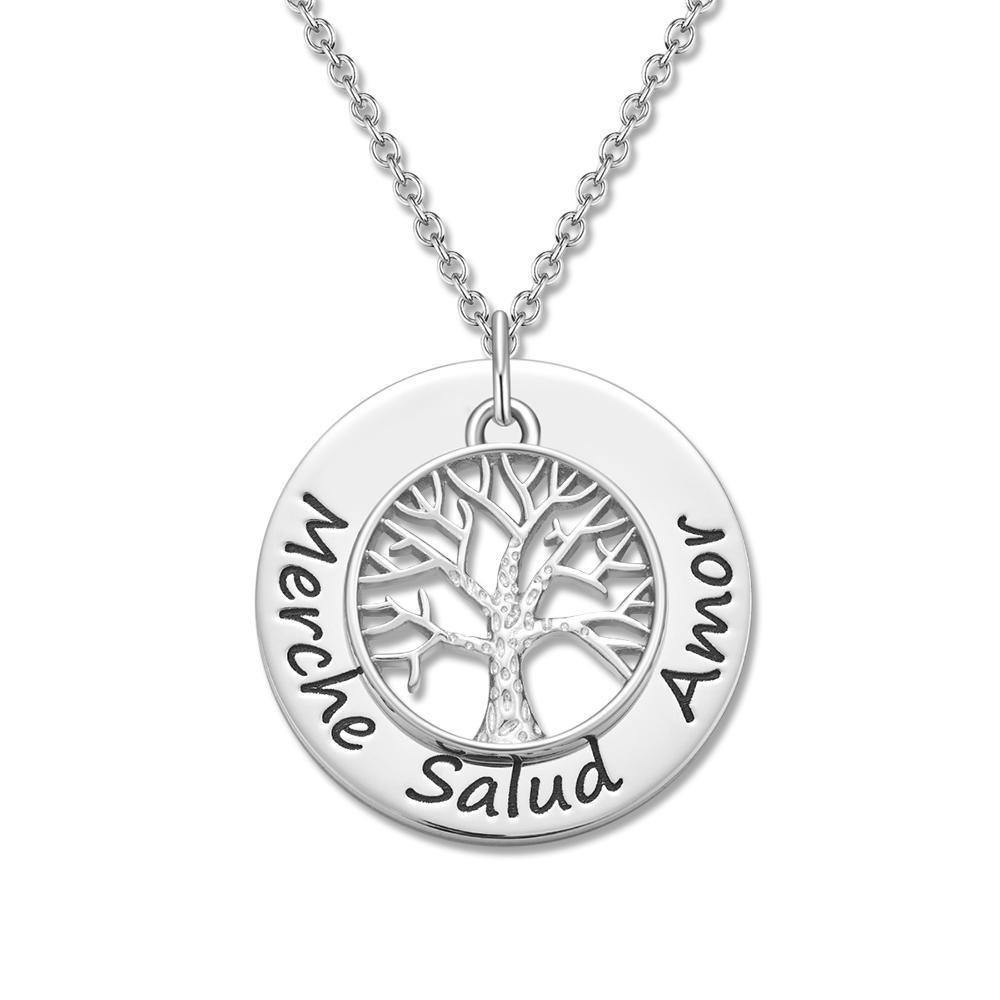 Engraved Necklace Circle Pendant Gift for Family Tree Necklace Anniversary Gift Silver - soufeelus