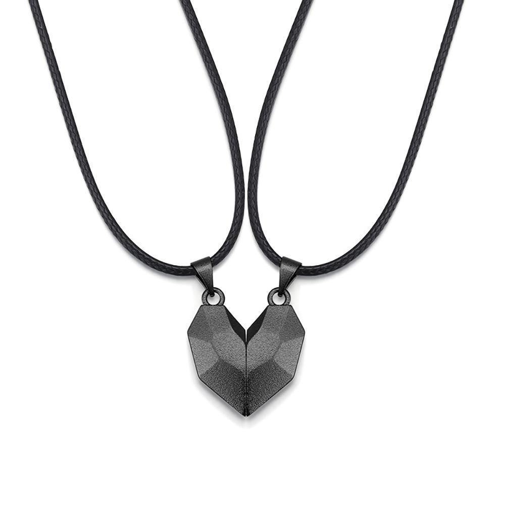 Engraved Necklace Magnetic Patchwork Heart-Shaped Necklace 2 Pieces Gifts for Couple's - soufeelus