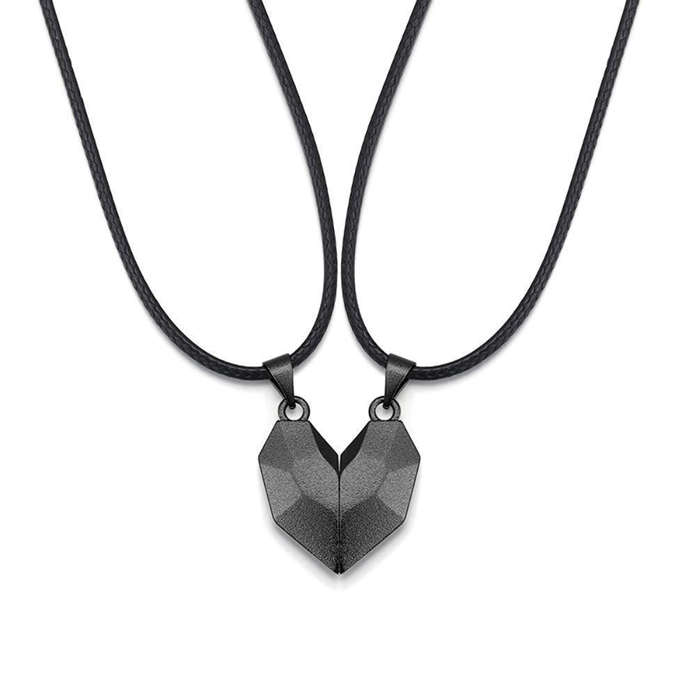 Engraved Necklace 2 Pieces Custom Magnetic Patchwork Heart-Shaped Necklace Gifts for Couple's - soufeelus