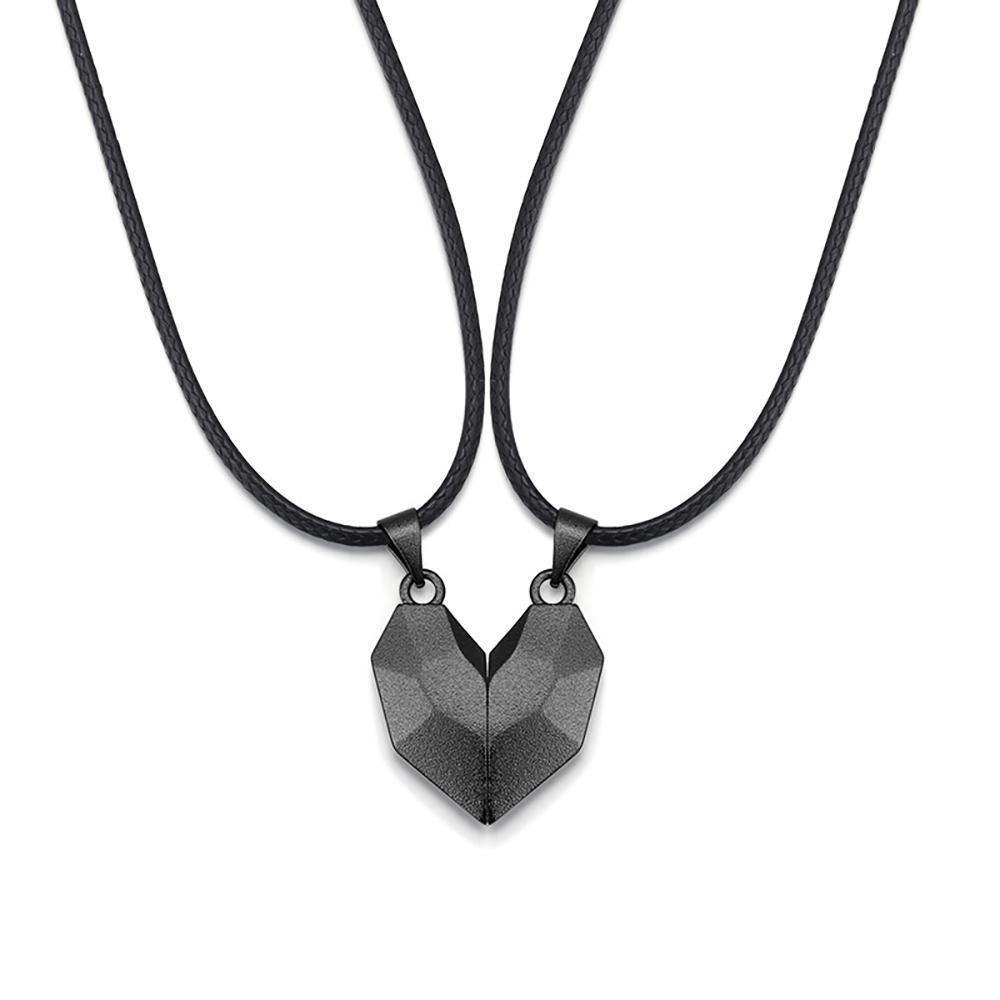 Engraved Magnetic Patchwork Heart-Shaped Necklace 2 Pieces Gifts for Her - soufeelus