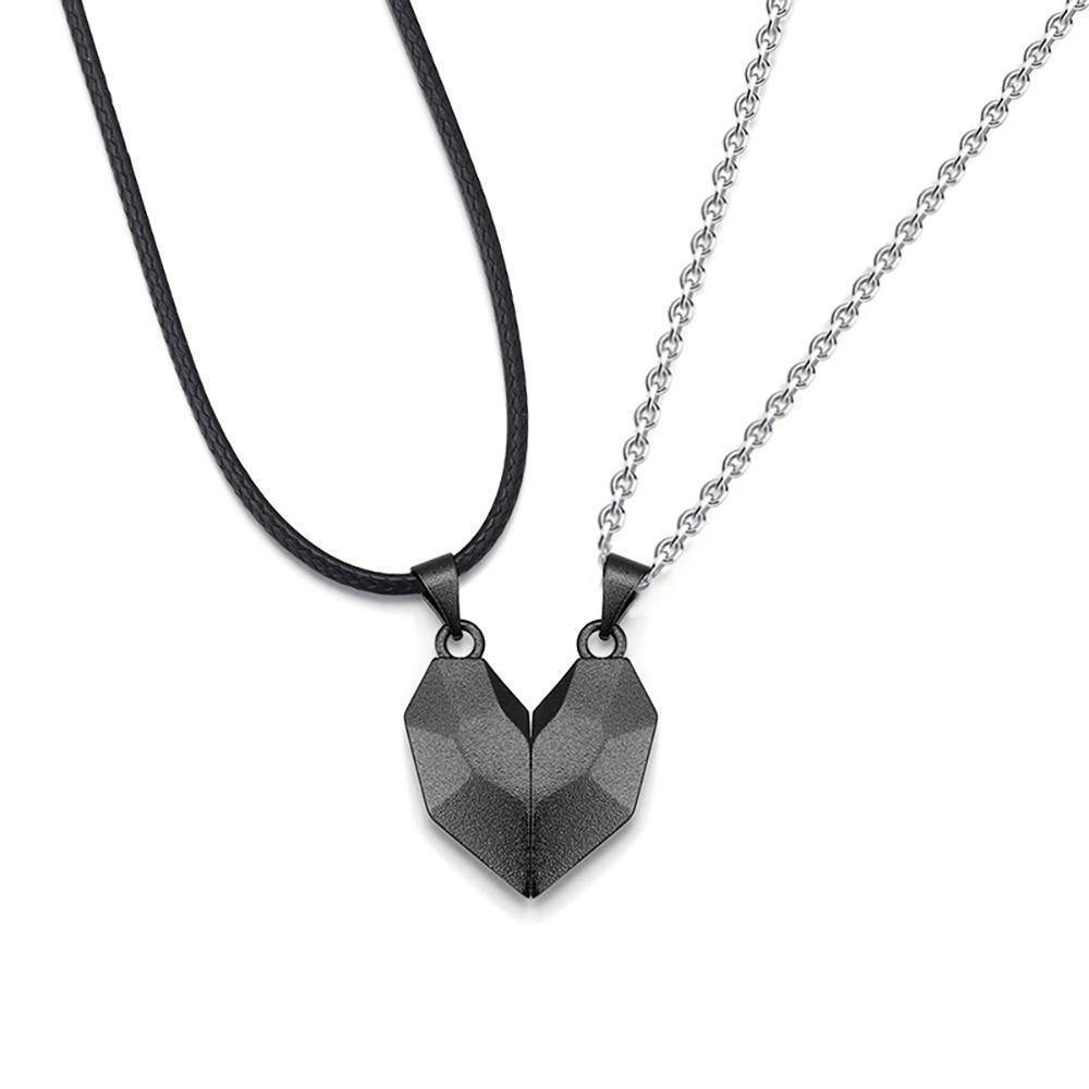 Engraved Magnetic Patchwork Heart-Shaped Necklace 2 Pieces Gifts for Her - soufeelus