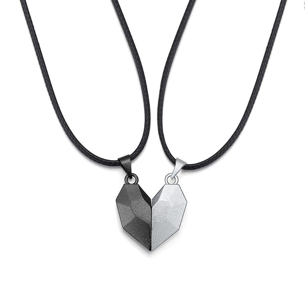 Engraved Necklace 2 Pieces Custom Magnetic Patchwork Heart-Shaped Necklace Gifts for Couple's - soufeelus