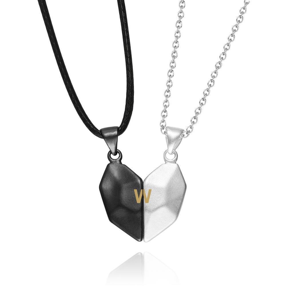 Engraved Necklace 2 Pieces Custom Magnetic Patchwork Heart-Shaped Necklace Gifts for Couple's - soufeelus