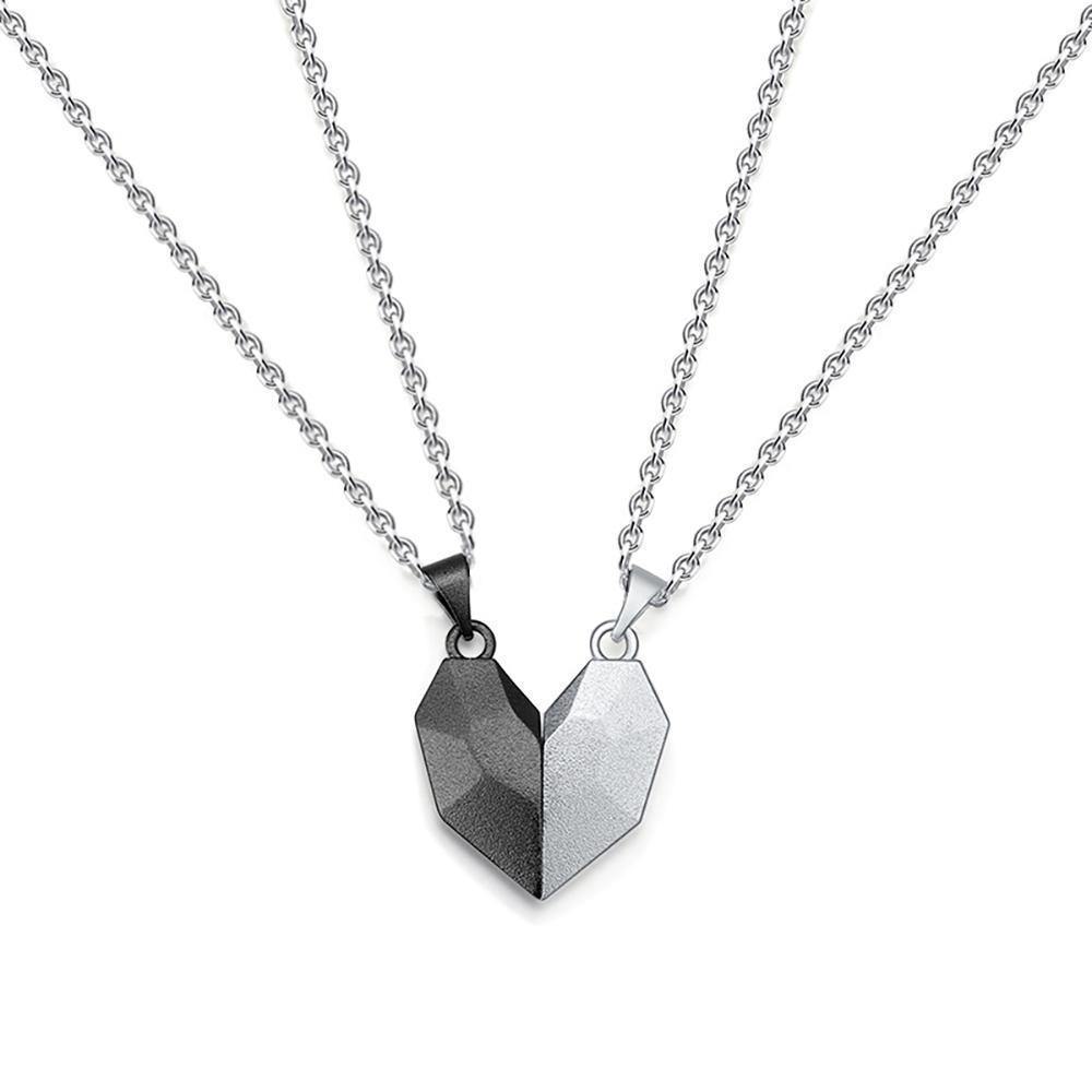 Engraved Necklace 2 Pieces Custom Magnetic Patchwork Heart-Shaped Necklace Gifts for Couple's - soufeelus