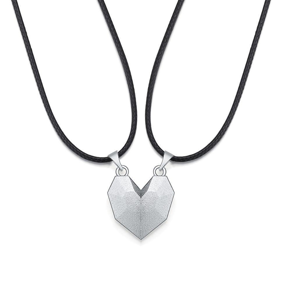 Engraved Necklace 2 Pieces Custom Magnetic Patchwork Heart-Shaped Necklace Gifts for Couple's - soufeelus