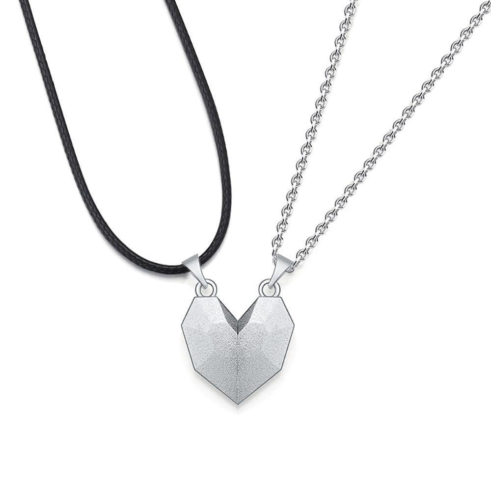 Engraved Magnetic Patchwork Heart-Shaped Necklace 2 Pieces Gifts for Her - soufeelus