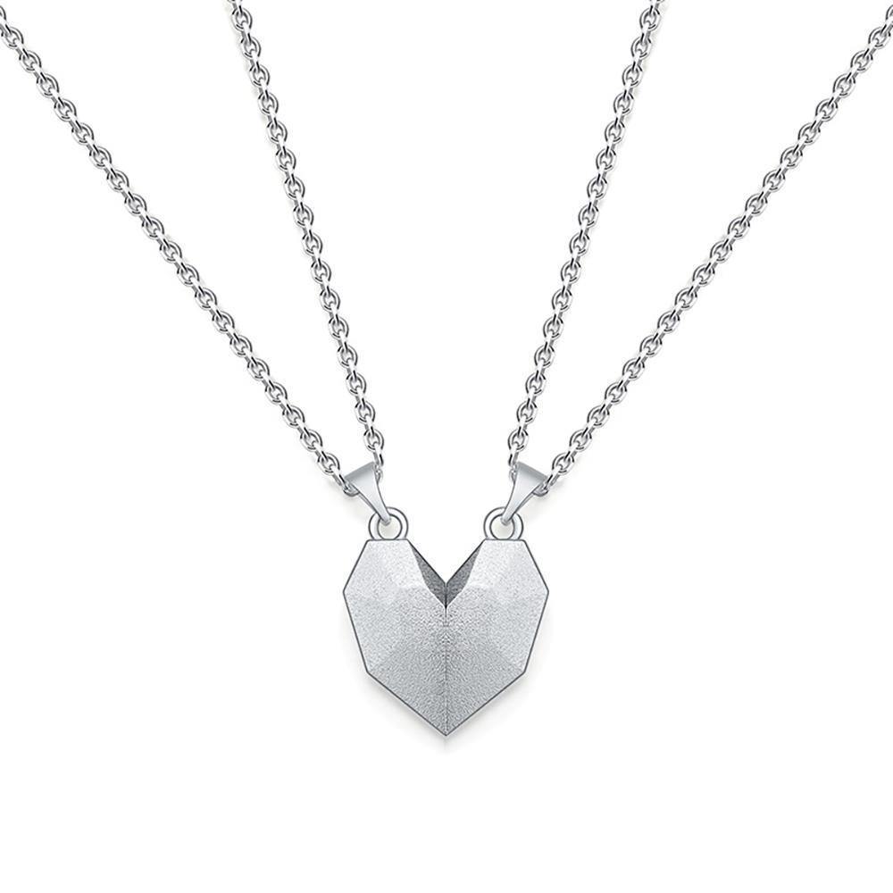 Engraved Necklace 2 Pieces Custom Magnetic Patchwork Heart-Shaped Necklace Gifts for Anniversary - soufeelus