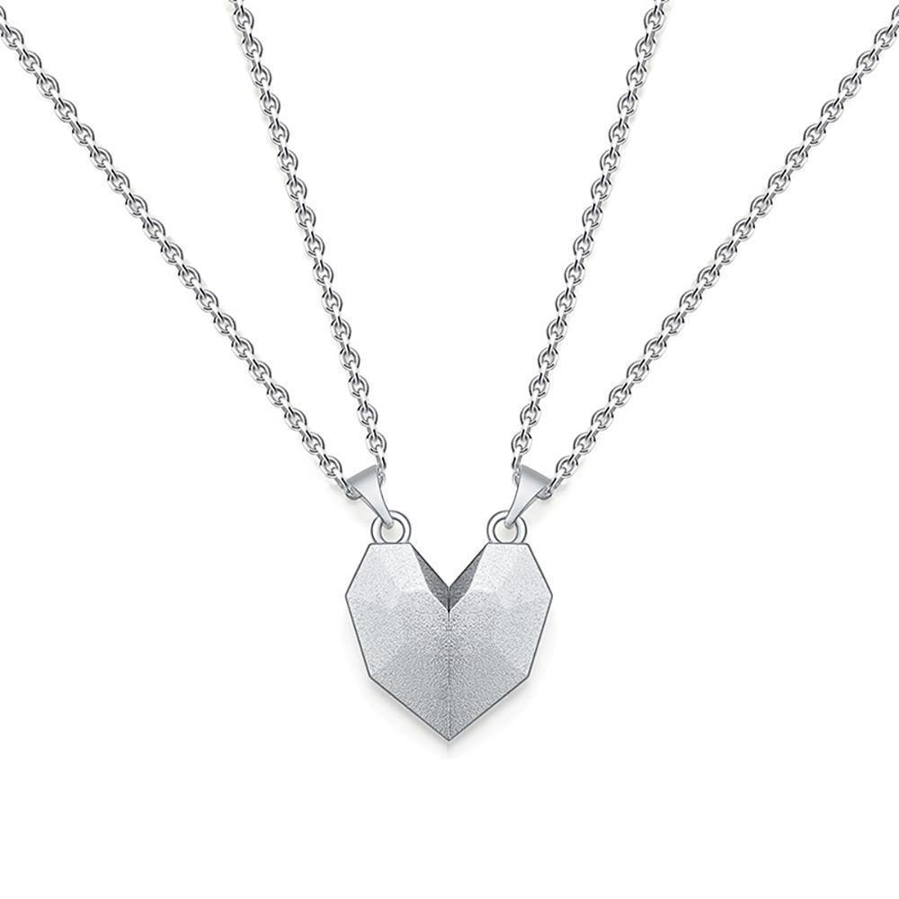 Engraved Necklace Magnetic Patchwork Heart-Shaped Necklace 2 Pieces Gifts for Couple's - soufeelus