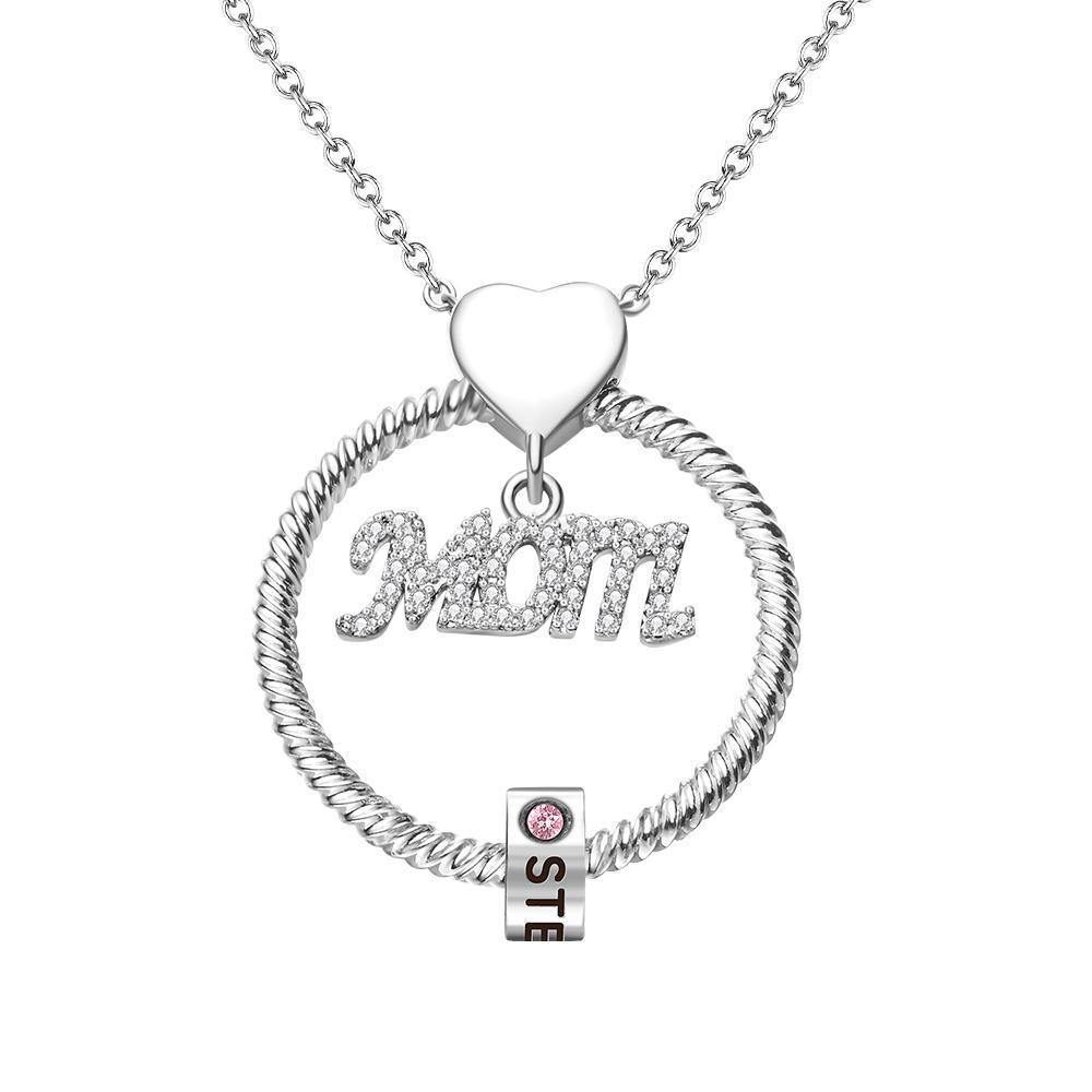 Custom Engraved Necklace With One Birthstone Gifts For Mom - Silver - soufeelus